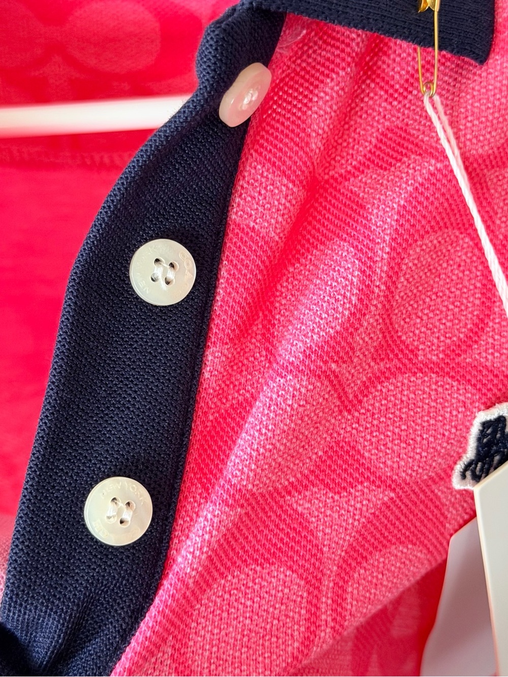 Coach women Pink Polo with Navy Trim and Signature Print - Picture 5 of 6